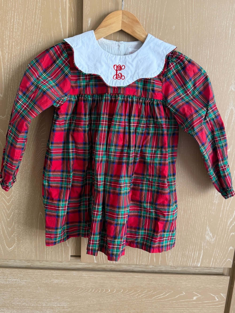 Red & Green Plaid Girls Holiday Dress with White Collar